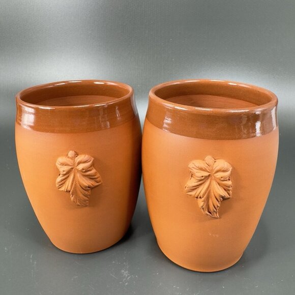 B Taylor Hand Made RedWare Tumbler Glasses Cups Signed With Grapes Leafs Set 2 - Picture 15 of 15